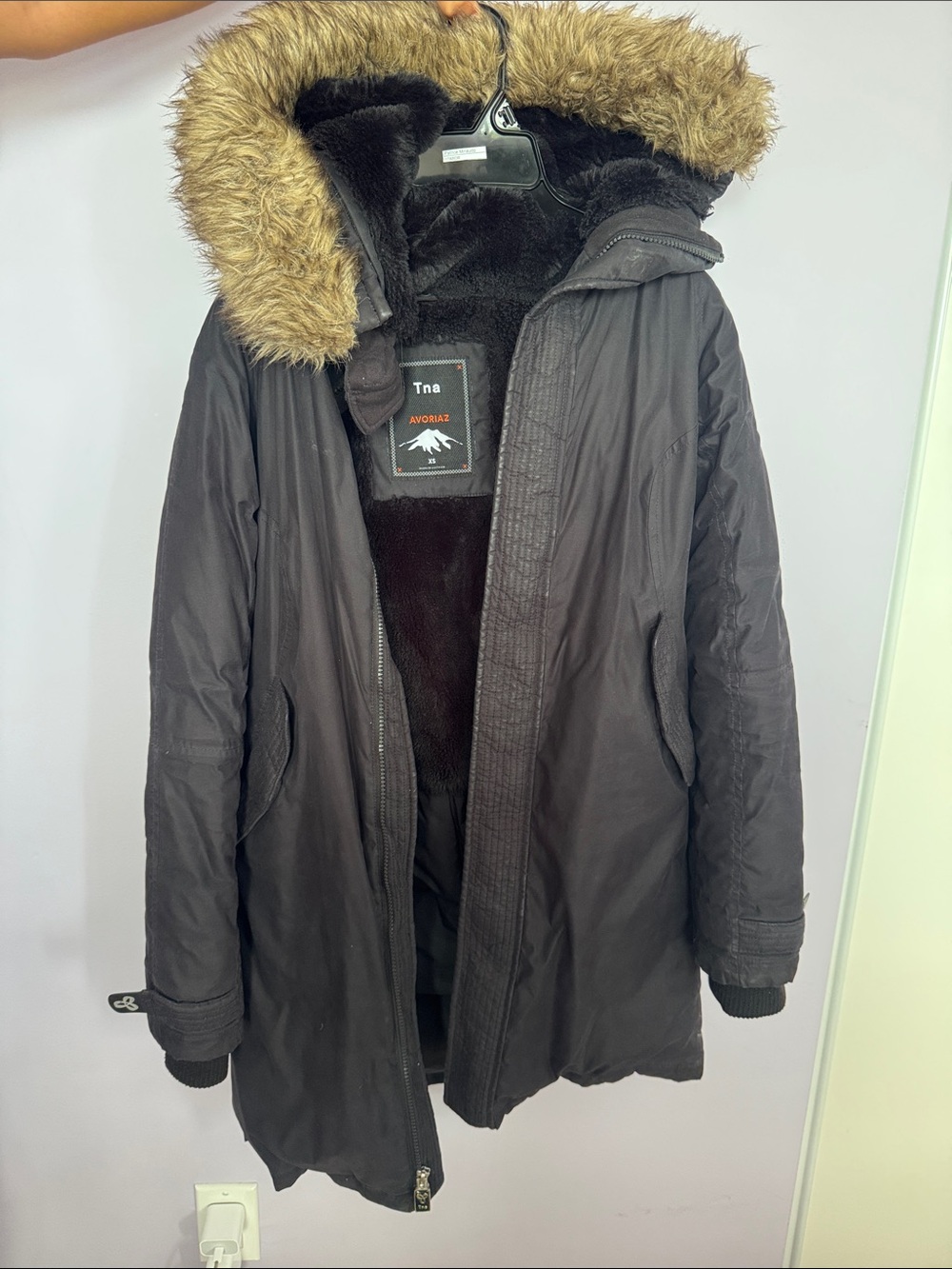 TNA Avoriaz Black Parka Winter Coat with Fur Hood